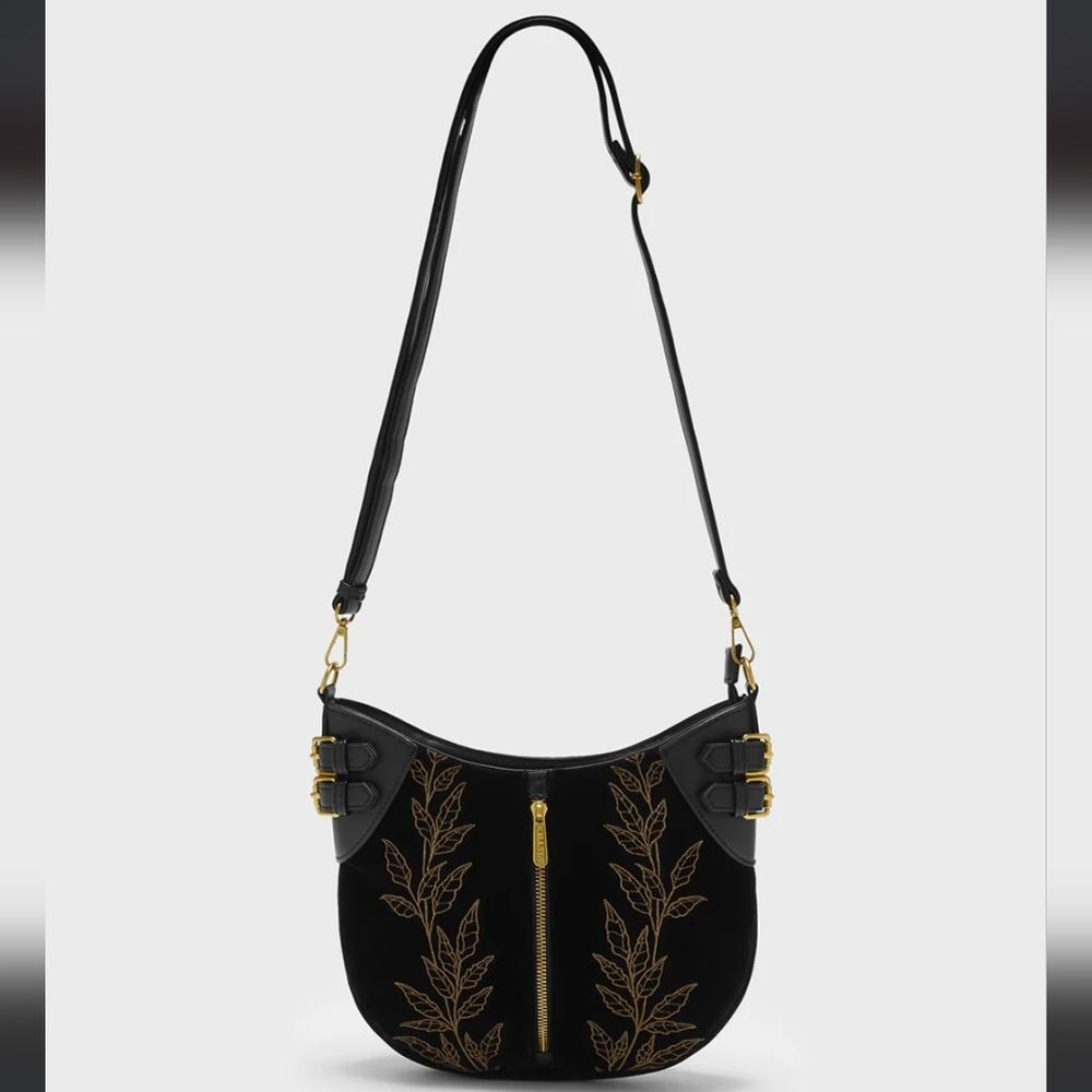 Killstar Black and Gold Leaf Embroidered Shoulder Bag